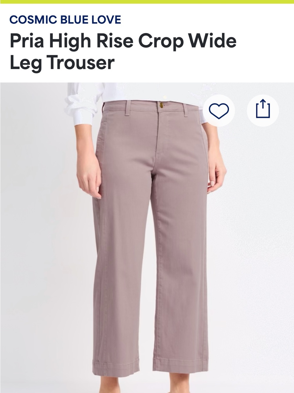 Pria High Rise Crop Wide Leg Trouser in Mauve Pink